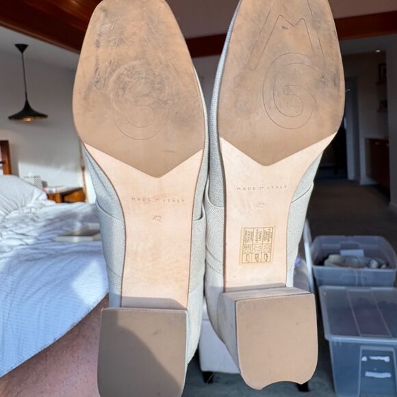 M.Gemi Italian Mary Jane Block Heel 42 Nude Beige Suede & Canvas Made in Italy - Picture 6 of 6